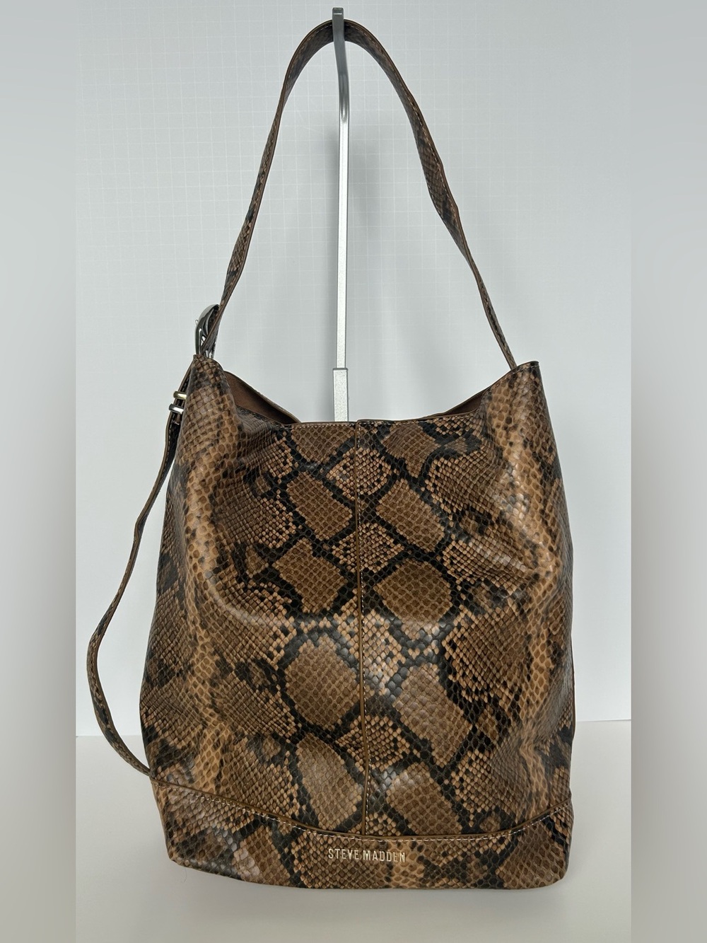 Steve Madden Brown Snake-Print Slouch Hobo Bag